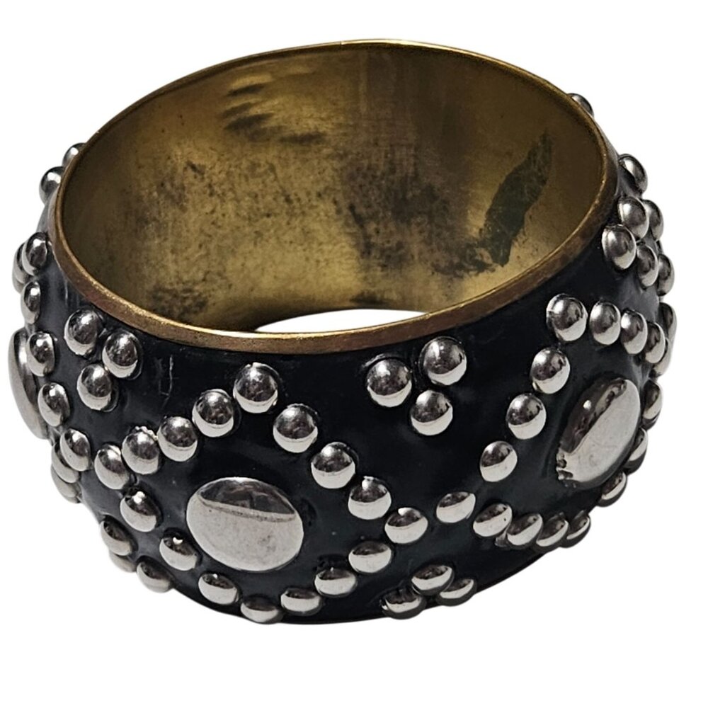 Vintage Bohemian Bangle Bracelet Black Gold Metal Silver Accents Goth Punk